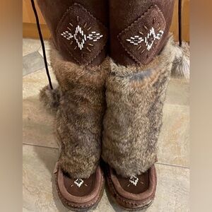 Laurentian Chief Suede and rabbit fur mukluks